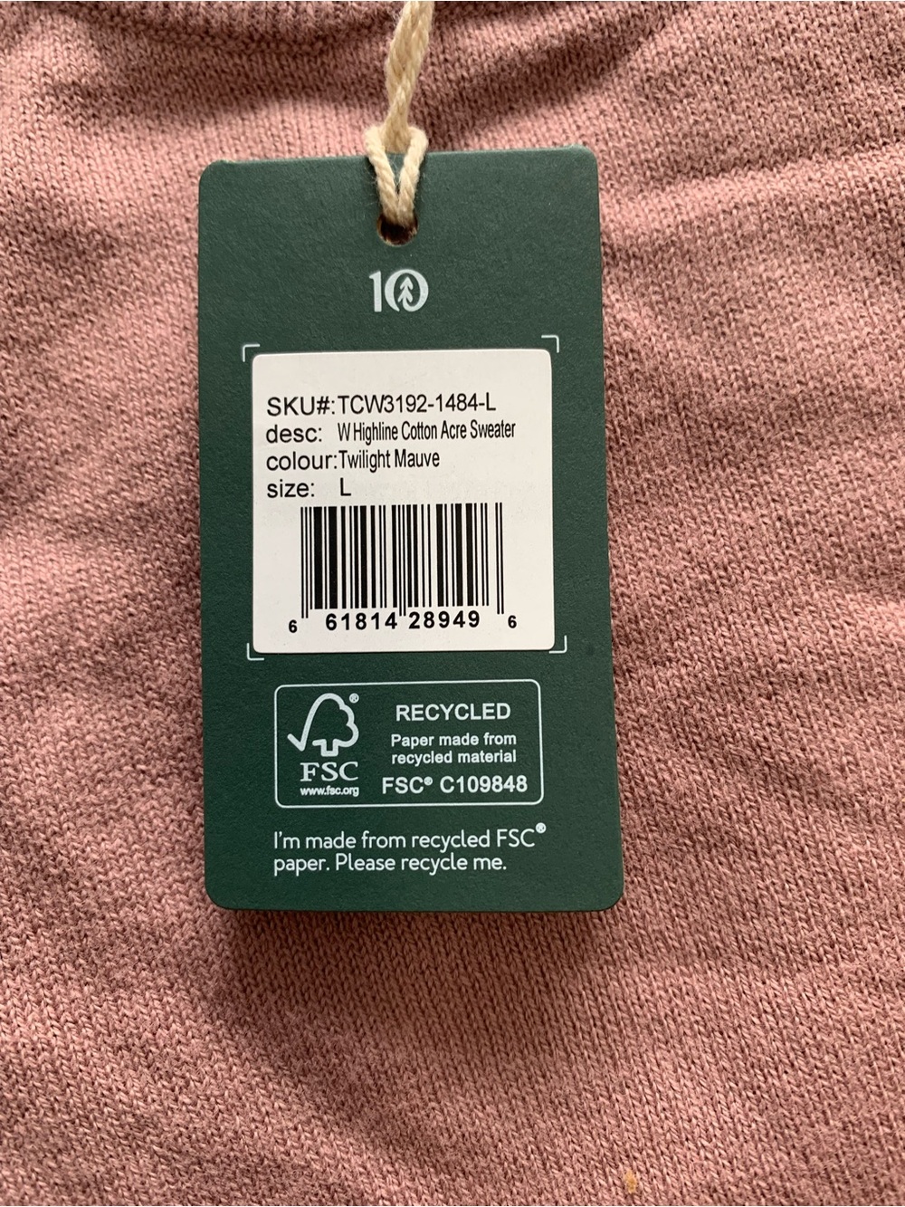 New Tentree Highline Cotton Acre Sweater Size Large - Picture 5 of 6